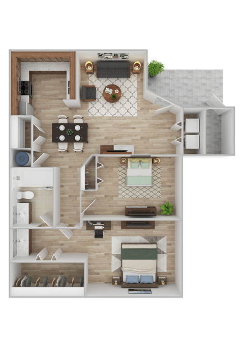Floor plan for 2 beds, 1 bath, 870 sqft